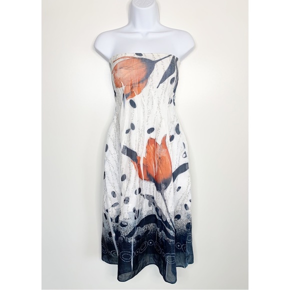 Lapis Smocked Top Strapless Dress or Skirt, Tulip Print, Red White Blue One Size - Picture 1 of 3